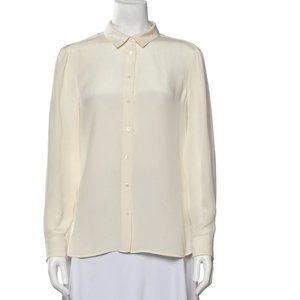 BURBERRY LONDON Silk Long Sleeve Button-Up Top